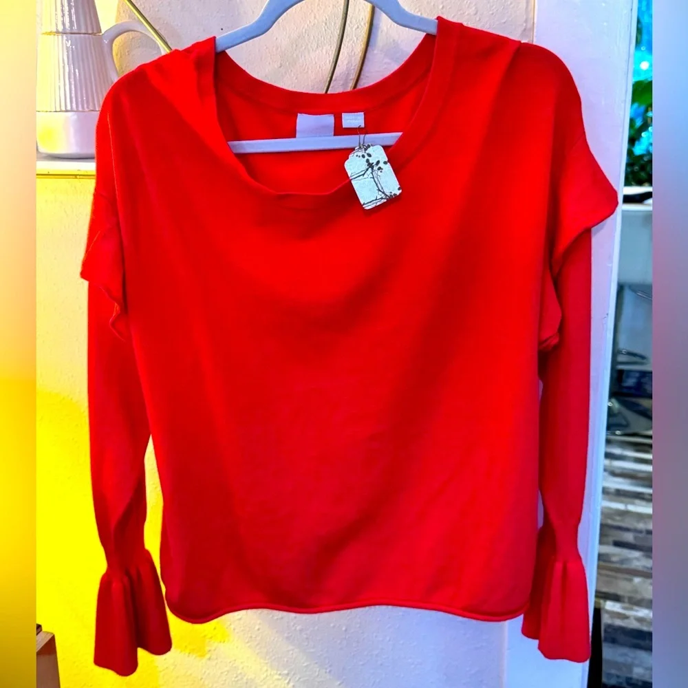 Zero Degrees Celsius Red Ruffle Sleeve Sweater - Picture 1 of 7